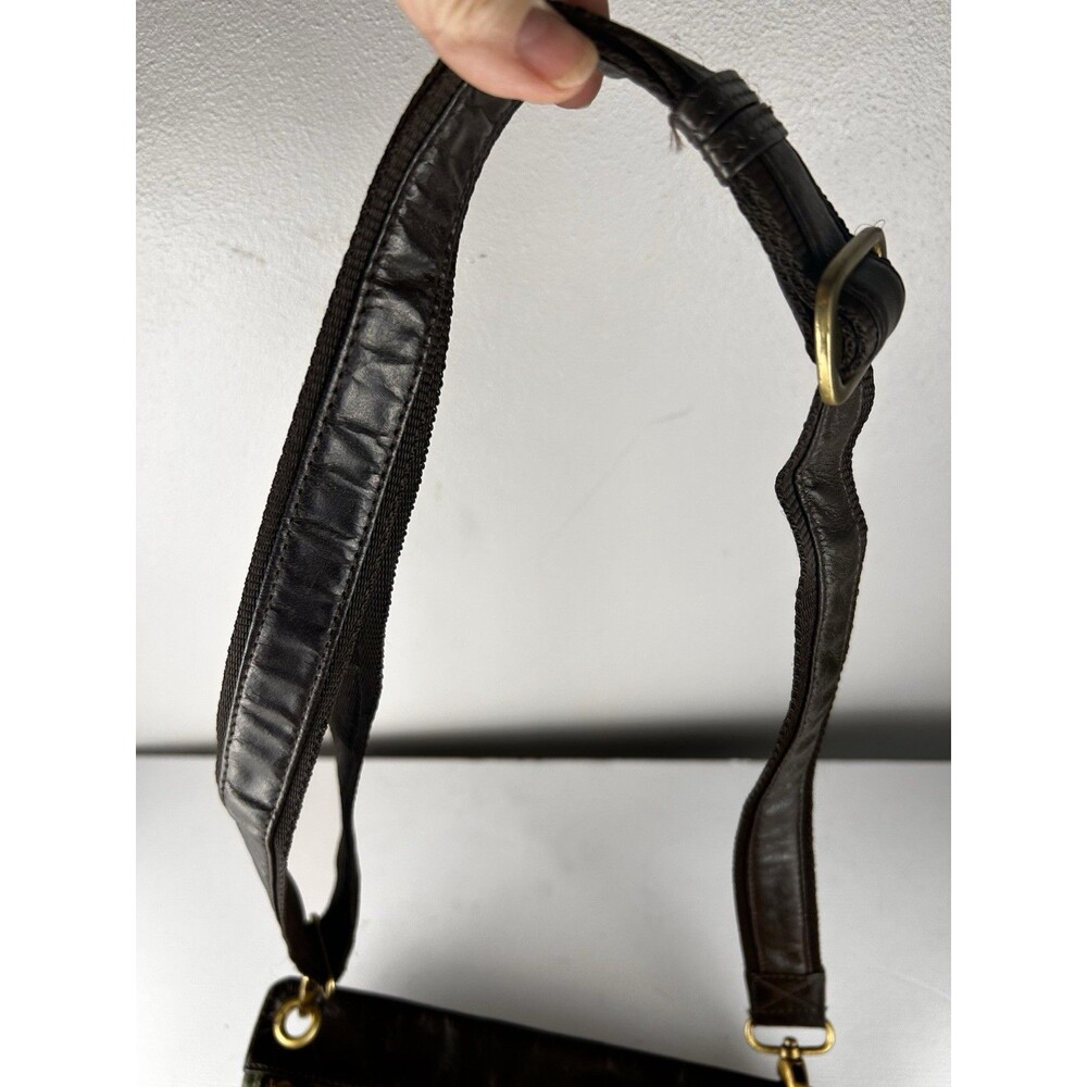 Americana by Sharif Vintage Army Green & Brown Leather Crossbody Gold Lions Gate - Picture 6 of 11